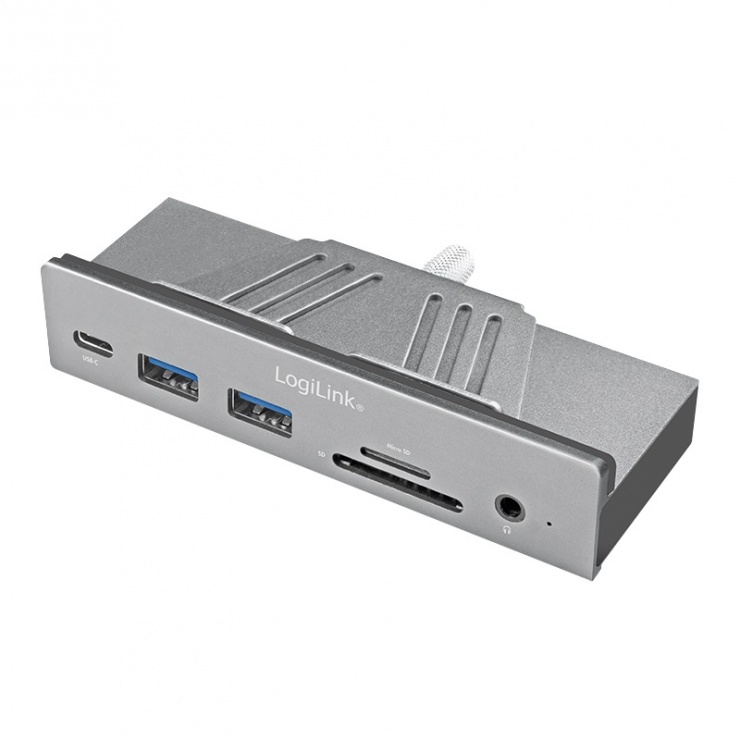 Imagine Docking station USB-C la HDMI 4K@30Hz, 2 x USB 3.0, 1 x USB-C cu prindere monitor Argintiu , Logilink UA0347